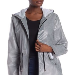 French Connection Gingham Print Hooded Rain Coat L